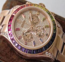 Chrono Eta 7750 Relojes Men039S Automatic Chronograph Watch Men 904L Diamante de acero Diamante Bisel Cristal Rose Gold Rainbow 116598 2031360