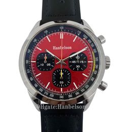 Chronographe Montre Homme Top Vintage Cadran Racing Quartz MOUVEMENT MIYOTA Visage rouge Bracelet en cuir noir Designer 46mm Montre-bracelet homme 5247K