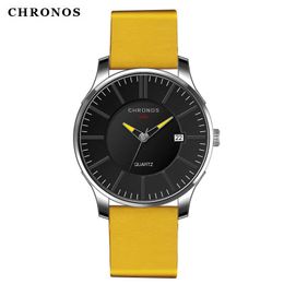 Chronos Herren Quarz uhr Komplette Kalender Casual Leder Wasserdicht und Stovfest Armbanduhr Schwarz Groce ZIFFERBLATT CH13 G1022