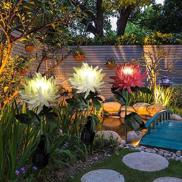 Lampe solaire Led avec fleurs de chrysanthème, Simulation de jardin extérieur, pelouse, lampes de paysage enfichables, 268F