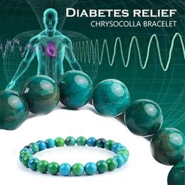 Chrysocolla Malachite Bracelets Perles de pierre naturelles Man Bracelet Round Diabetes Relief Guérison Bijoux 6810mm 240423