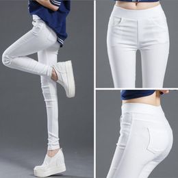 Chsdcsi elastische hoge taille jeans vrouw potlood broek zakken skinny vrouwen jeans mujer jean plus size broek warme snoep kleuren LJ200819