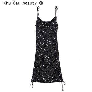 Chu sau schoonheid mode ins blogger stijl hartvormige print sling midi jurk vrouwen vakantie chique sexy backless jurken vrouwelijke 210508
