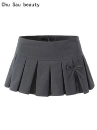 Chu Sau Beauty Women Spring Fashion Sweet Super Short Rok Sexy Low Taille Bow Betied Mini Skirts Chic Slim geplooide Skort 240516