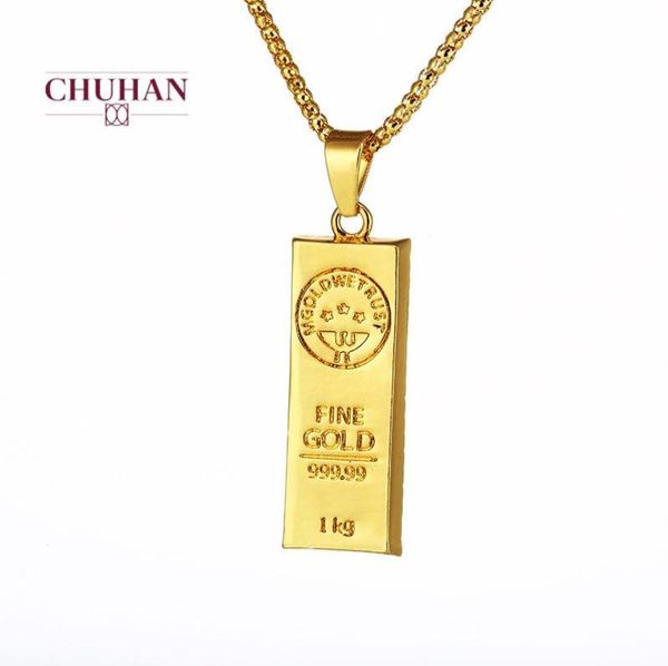 Chuhan Gold Bar Shape Pendante Collier Hip Hop Chains Fashion Bijoux pour les femmes Mens Birthday Gift C3995641081