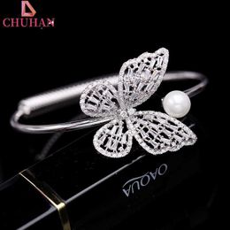 Chuhan Nouveau Bracelet Papillon Populaire Ouverture Bracelet Réglable Femme Bracelet Cuivre Incrusté Zircon Bijoux En Gros C682 Q0720