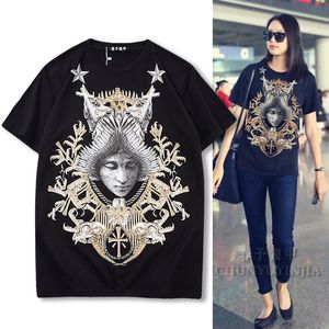 Chun yu yin jia luxe merk Designer Hoge Kwaliteit kleding 3D Angel Print Patroon Korte Mouwen grafische tshirt Zwart Wit dames tee Plussize XL