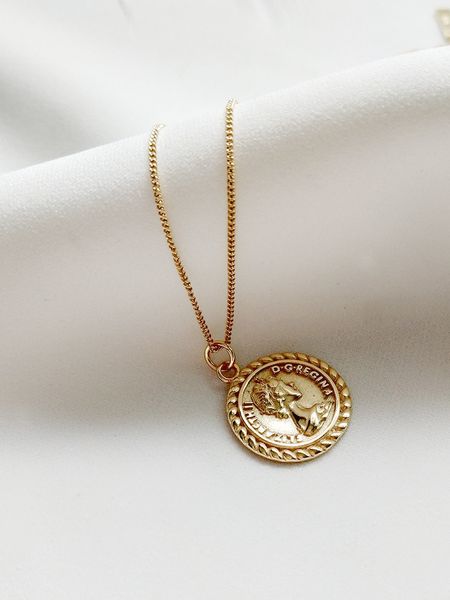 Chunky 18K Gold Lucky Penny Coin Medallion Collier Gold Link Link Emered Gold Collier Fomen Men Disc Pendant Collier