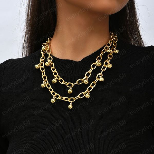 Collier chaîne épaisse pour femmes, pendentif de perles en or, Vintage, multicouche, ras du cou, accessoires de bijouterie