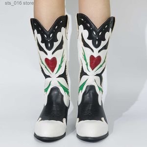 Chunky Heart Heel Bonjomarisa New Love Brand Broidery Boots Western pour femmes Casual Vintage Top Quality Shoes femme T230824 314