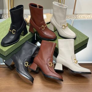 Chunky Hakken Martin Boot Vrouw Schapenvacht Leer Designer Laarzen Zwart 5.5 7.5CM Hoge Hakken Enkellaarsjes Motorfiets Winter Damesschoenen Zijrits