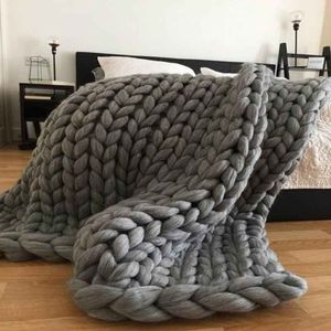 Dikke gebreide deken 120 150 cm handgeweven grove lijndekens mode dik garen grove wollen sofa deken breien gooi pograp2353
