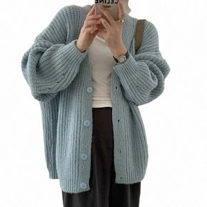 Cardigan en tricot épais pour femmes, rose, bleu foncé, col en V, pull en tricot torsadé, veste automne hiver, tenue coréenne Fi K11r #