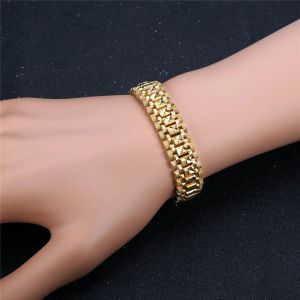 Chunky Heren Hand Chain Armbanden Mannelijke Groothandel Bijoux 14k Geel Gouden Ketting Link Armband Voor Mannen Sieraden pulseira masculina