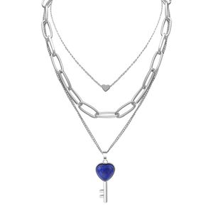 Dikke punk zilveren ketting choker Cubaanse link statement sieraden voor vrouwen en meisjes meerlagige sleutelsteen hanger ketting