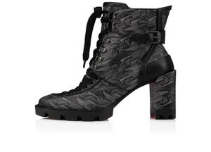 Chunky Rubber Woman Botkle Boots Luxury Designer Red Botom Shoes High Heel Macademia Lace Up Martin Boot Super Quality With Box4580498