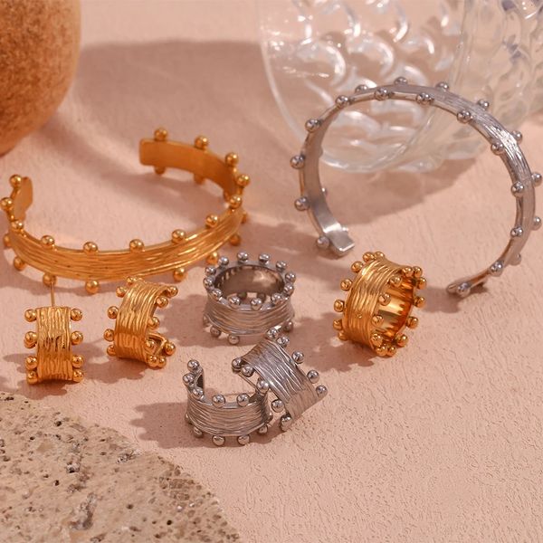 Chunky Street Style tendance en acier inoxydable grain texturé petites perles boule couleur argent doré ensemble de bijoux bijoux imperméables 240118
