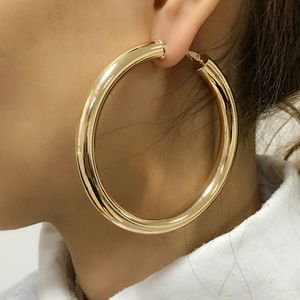 Hoop Huggie Chunky épais grand grand or boucles d'oreilles pour femmes boîte de nuit fête Hyperbole 70mm bijoux accessoire 2021