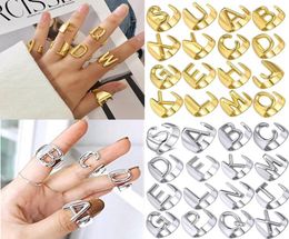 Dikke brede holle az brief metaal verstelbare openingsring initialen Naam Alphabet For Women Rings Party Fashion Love Woman Gift J3001955
