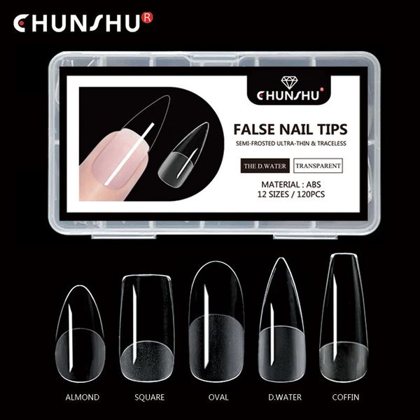Chunshu 120pc Faux Nails Cercot Cercotted Clear Fake Nail Tips Appuyez sur Faire tremper la capsule de couverture complète pour l'extension 240419