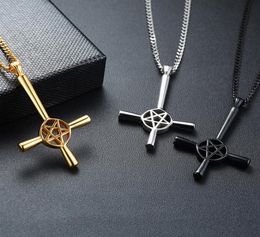 Kerkzegel van Satan Cross Nelaces Hanger voor mannen Crucifix Satanisch roestvrij staal Nelace mannelijke sieraden44666977