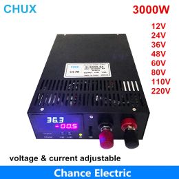 CHUX 3000W Alimentation de commutation 0-12V Sortie réglable 15V 24V 36V 48V 60V 80V 100V 110V 200V 300V AC vers DC Dispaly SMPS