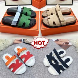 Sandalias de chipre Mujeres Tobogán Toboganes Sluys Chypre Chypre Fur de piel de piel lienzo de cuero Tobogán Fuzzy Pluship Slipper Naranja Red Luxury Womens Sándalo de invierno Invierno Zapatos