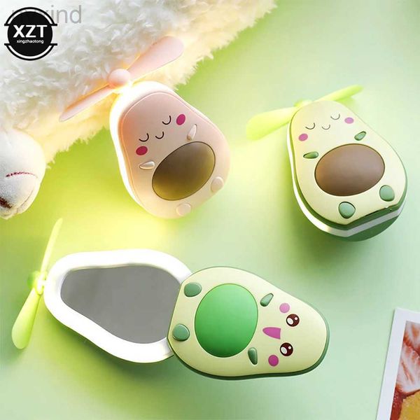 CI0S Electric Vendans USB Mini Avocado ventilateur rechargeable électrique portable Hold Small Fans Originalité Lovely Night Light Makeup Mirror Fans Lamp D240429