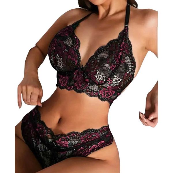 CI6M Sexy Pajamas Femmes exotiques Ensembles sexy et pantyon de linge de pyjamas en dentelle pure et pantywear 2 pièces S xxl 2404101