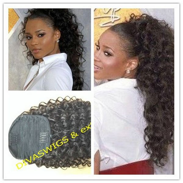 Ciara long haut naturel brun bouclé poney queue postiche clip dans les cheveux brésiliens cordon queue de cheval extension de cheveux 160g