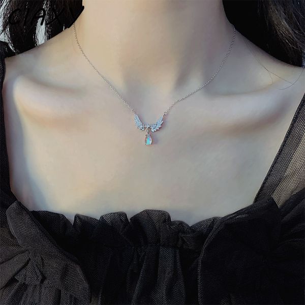 CIAXY – colliers ailes d'ange incrustés de Zircon pour femmes, chaîne de clavicule en pierre de lune, pendentif ras du cou, bijoux en argent Sterling 925