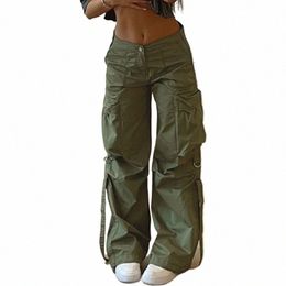 Cibbar Y2K Streetwear Poches Cargo Pantalon Harajuku Taille basse Baggy Pantalon droit Lâche Coréen Fi Pantalon Esthétique Femmes P7sw #