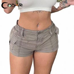 cibbar y2k streetwear mujeres pantalones cortos de carga coreano fi tiro bajo bolsillo cosido grunge sexy pantalones súper cortos 90s estilo vintage t2iq #