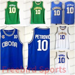 Cibona Zagreb Basketball Jersey 10 Dennis Rodman Oklahoma Savages College Mens Basketball Jerseys genaaid groen wit blauw