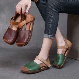 CICIYANG Retro Flat Summer Femmes Vériennes Coue de vache Cuir 2024 Nouvelles dames Hollow Out Anti Slip Mary Jane Shoes Sandales