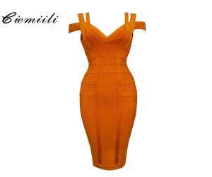 Ciemiili 2019 Spaghetti -band Solid dames verbandjurken Hollow Out Mouwess Midcalf Vneck Night Club Fashion Women Dresses T4058654