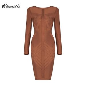 CIEMIILI 2022 hiver femmes pansement Mini robe Sexy manches longues col rond dos fermeture éclair moulante célébrité Club robe de soirée robes 220317