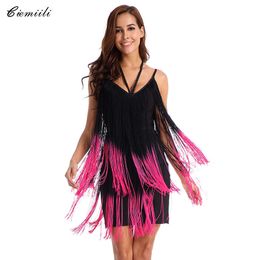 CIEMIILI verano mujeres Sexy O cuello vendaje Vestido moda sin mangas borla celebridad Mini fiesta ceñido al cuerpo vestidos Vestido 210625