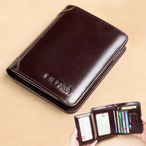 Ciephia Style classique en cuir véritable Rfid portefeuilles pour hommes mince court multi fonction Tri pli porte-carte homme sac à main pince à billets
