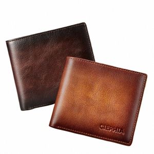 Ciephia Echt lederen RFID -blokkerende portefeuilles voor mannen Vintage Bifold Short Multi Functi ID Creditcardhouder met 2 ID -venster V0UJ#