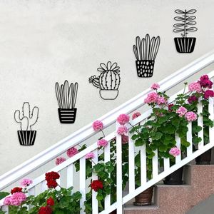 CIFBUY Juego de 5 piezas de decoración de pared de cactus de metal negro, maceta minimalista para plantas suculentas, arte de pared para cocina, baño, dormitorio, decoración 240304