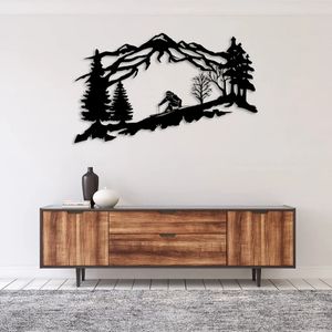 CIFbuy Métal Skieur Mur Art Montagne Et Arbres Thème Mur Art Métal Décoration Murale Amateur de Ski Cadeau Décoration Murale en métal suspendu 240304