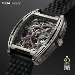 CIGA DESIGN Z-serie titanium kast automatisch mechanisch horloge siliconen band uurwerk met één lederen band voor LJ20268E