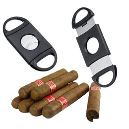 Cigar Accessories 500 pièces coupe-cigare en plastique 9X4Cm en acier inoxydable noir Cigarillo ciseaux couteau cigares accessoires fumer accessoire Dhvux