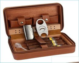 Sigaren accessoires CIGIGER ACCINESSEN Draagbare ceder hout Humidor Leather Wrap Travel Case 4 Sigaren Box Opslag Humidors Lawidificator 7732919