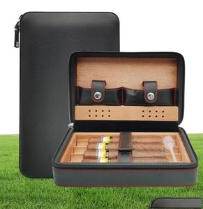 Accessoires pour cigares Cave à cigares en bois de cèdre portable étui de voyage en cuir 4 boîte à cigares humidificateurs de stockage accessoires d'humidificateur 3243188