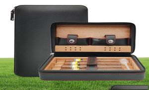 Sigarenaccessoires draagbare ceder houten sigaar humidor lederen wrap reiskas 4 sigaren doos opslag humidors luchtbevochtigers accessoires 5335190