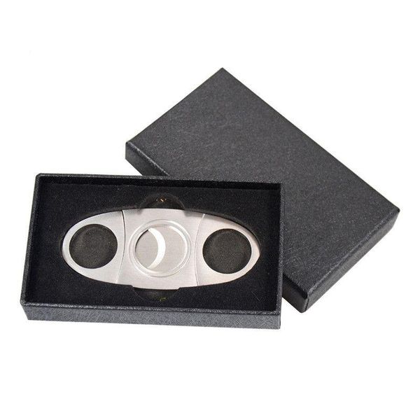 Accessoires de cigares Couteau en acier inoxydable Ciseaux de coupe-tabac de poche avec boîte-cadeau noire Double lames Outils de fumée Meilleur Noël Dr Dhwst