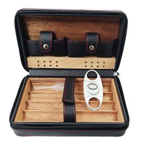 Caja de humidor de cigarros Cedro portátil de cuero de cuero Humidor Humidificador Caja de regalo con regalo de cortador de cigarros para Cohiba