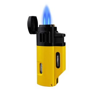 Cigar Light 4 Torch Blue Flames Boulane rechargeable avec des accessoires de punch Boîte-cadeau pour l'homme